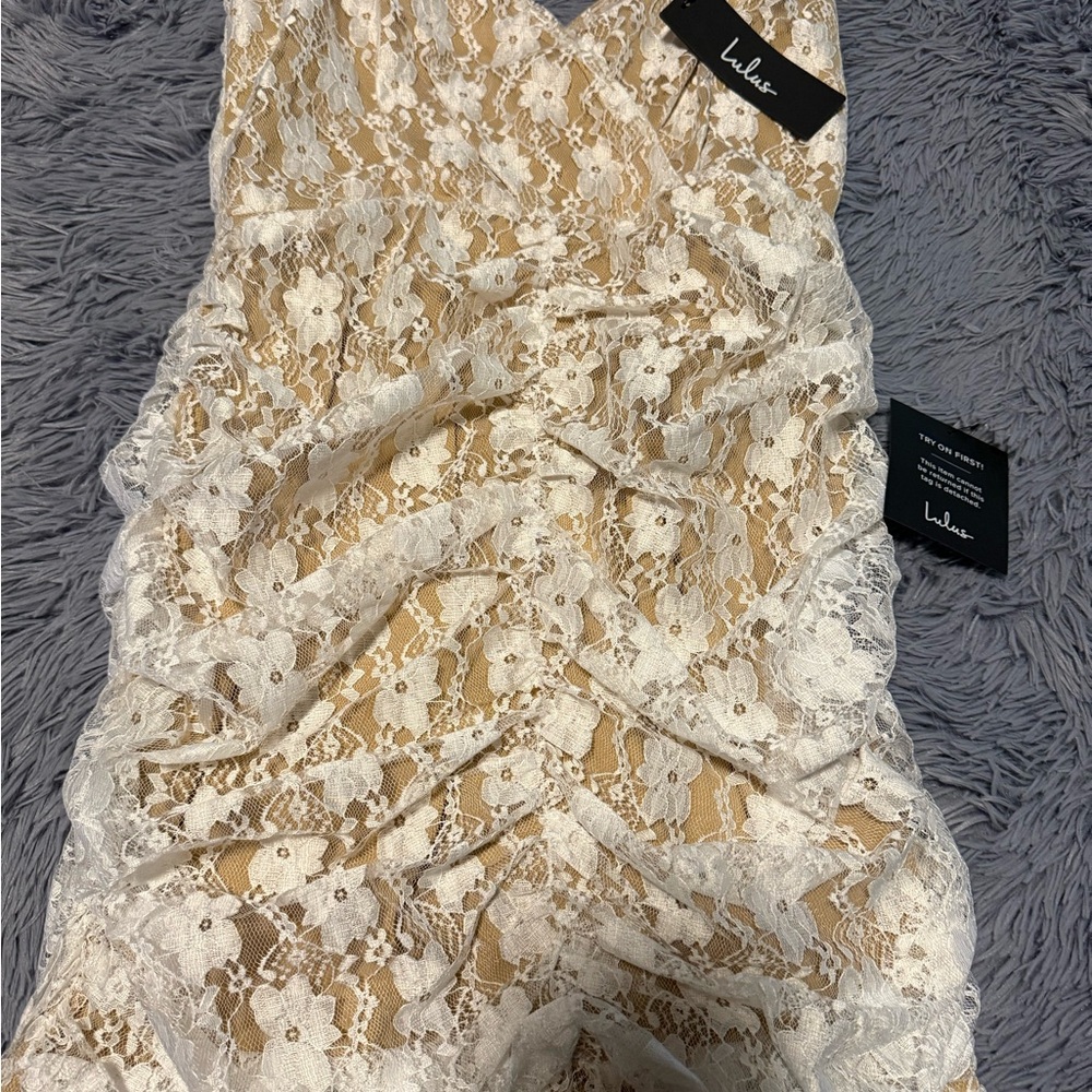 Lulu's Floral Lace Dress in Cream and White